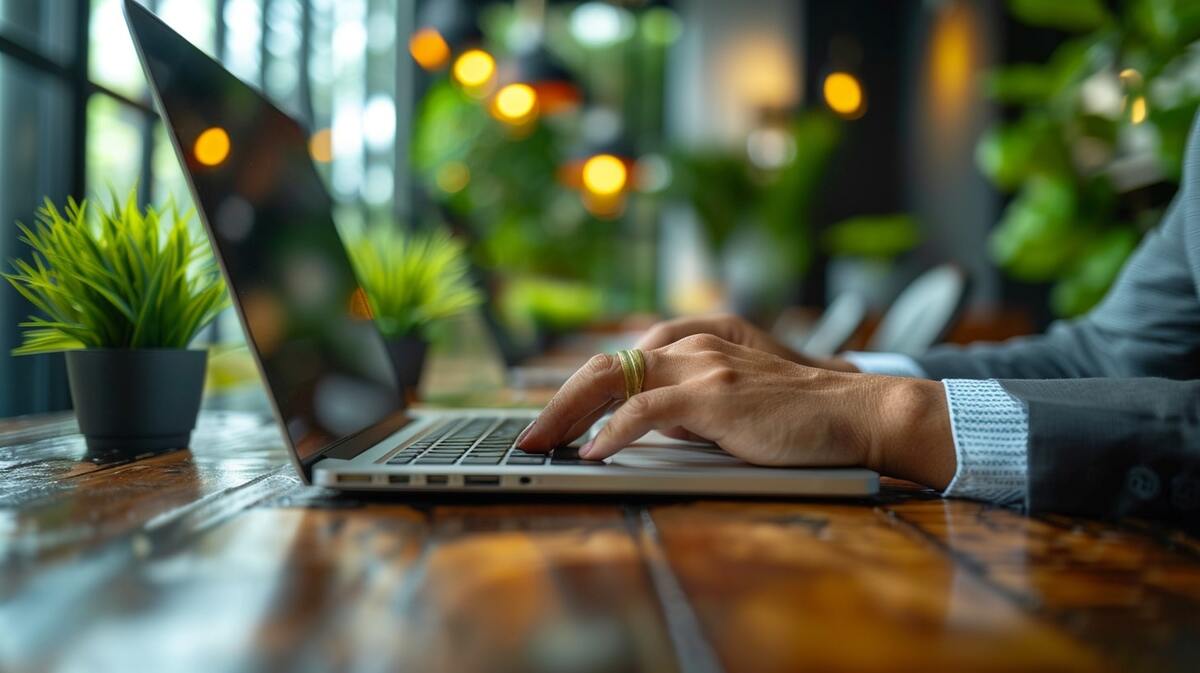 Hombre de negocios escribiendo en una computadora portátil (2)