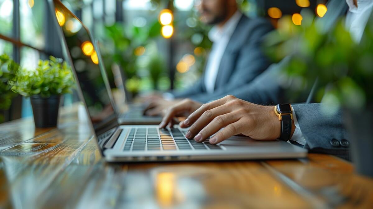 Entdecken Sie die besten Tools für künstliche Intelligenz und Automatisierung für intelligentere Abläufe 4 Hombre de negocios escribiendo en una computadora portátil (3)